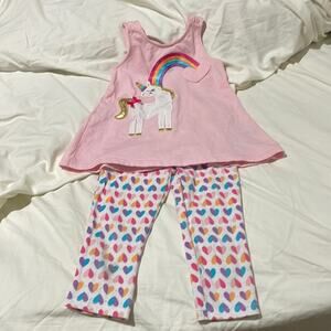 Kids Headquarters 5 capri heart pants with pink unicorn tank top set worn once